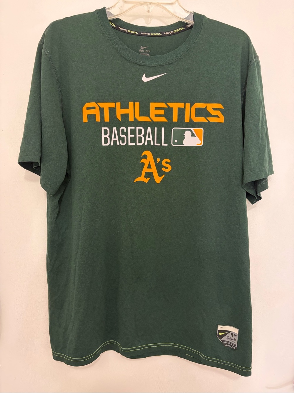 Nike Green and Yellow Athletics Baseball T-Shirt